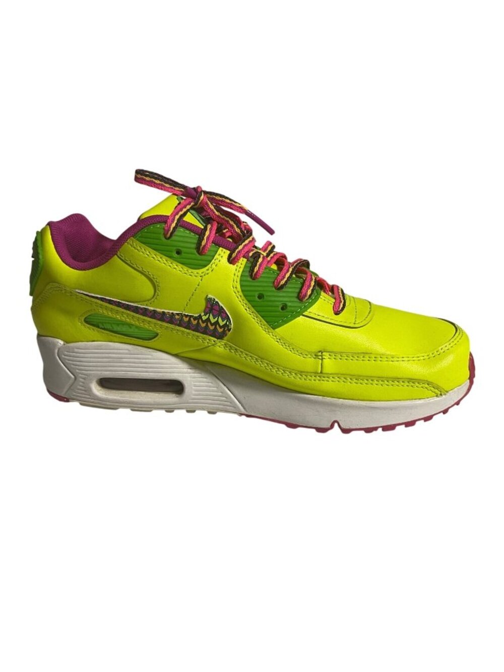 Nike Air Max 90 Sneakers Leather GS Volt Yellow Fire Pink Youth Size 8.5  CW5795